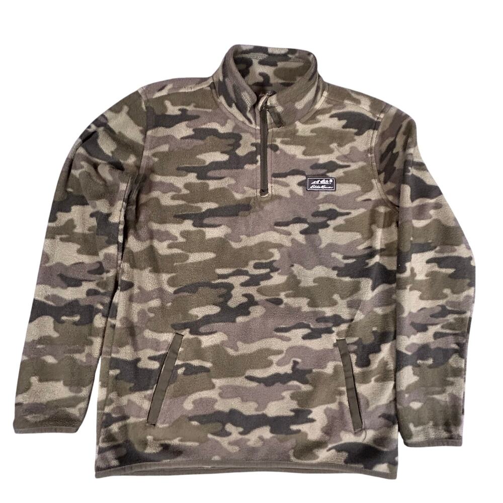 Eddie Bauer Camo Fleece Boys L 14/16 Green Brown100% Polyester Camouflage Jacket